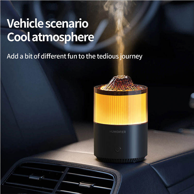 Umidificatore ultrasonico USB portatile con luce a fiamma simulata per la diffusione di oli essenziali