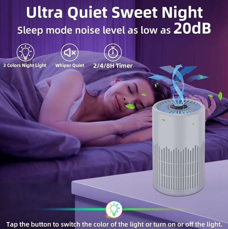 プラスチック素材 リモコン付き卓上空気清浄機 HEPAフィルター搭載 家庭用