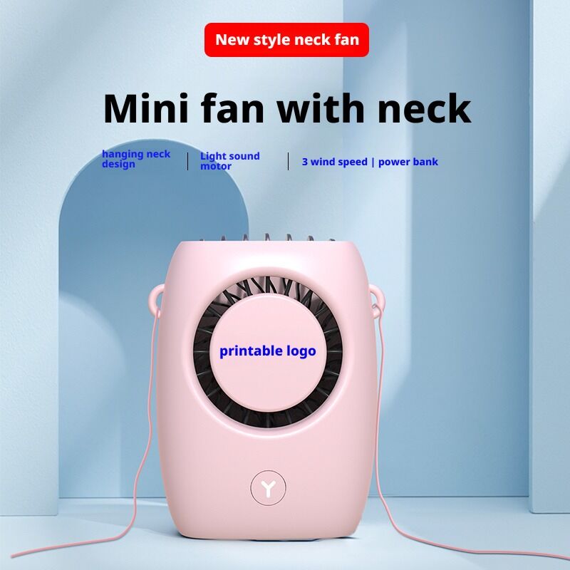 Logotipo personalizado Mini ventilador de cuello con Power Bank 3 velocidad ligero portátil USB recargable