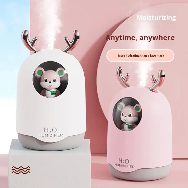 귀여운 사슴 모양의 작은 냉동 안개 수습기 RGB LED 조명 230ml 가정 장식