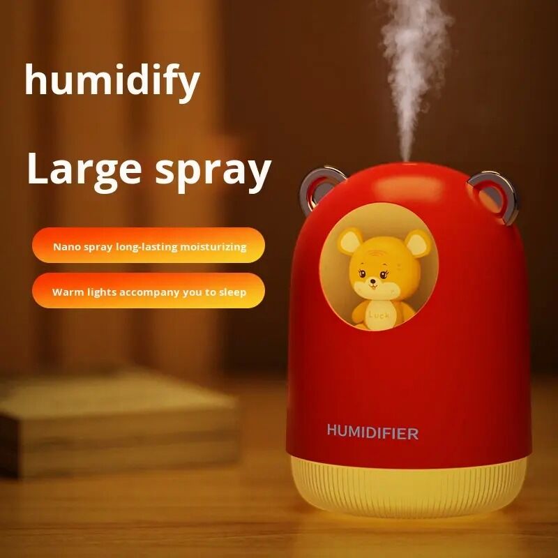 Umidificatore d'aria ultrasonico portatile OEM, capacità 300 ml, alimentato tramite USB con luce notturna RGB