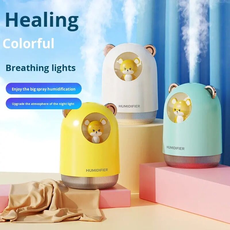 Umidificatore d'aria ultrasonico portatile OEM, capacità 300 ml, alimentato tramite USB con luce notturna RGB