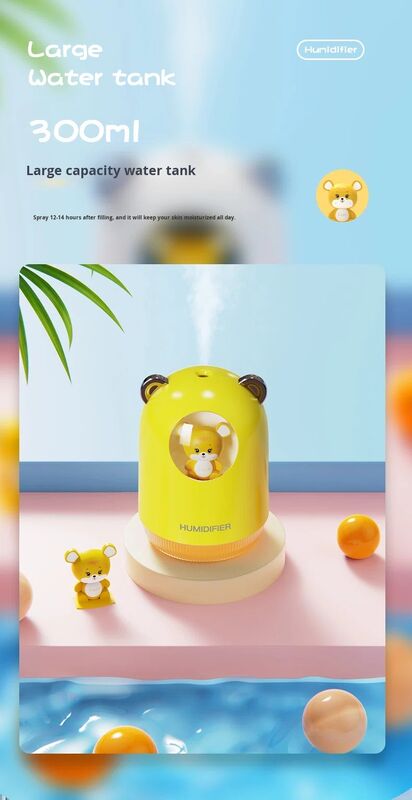 Umidificatore d'aria ultrasonico portatile OEM, capacità 300 ml, alimentato tramite USB con luce notturna RGB