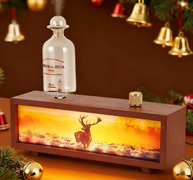 Noord-Europa Vintage Aroma Diffuser Echte Hout Kerstmis Usb Vlam Luchtbevochtiger