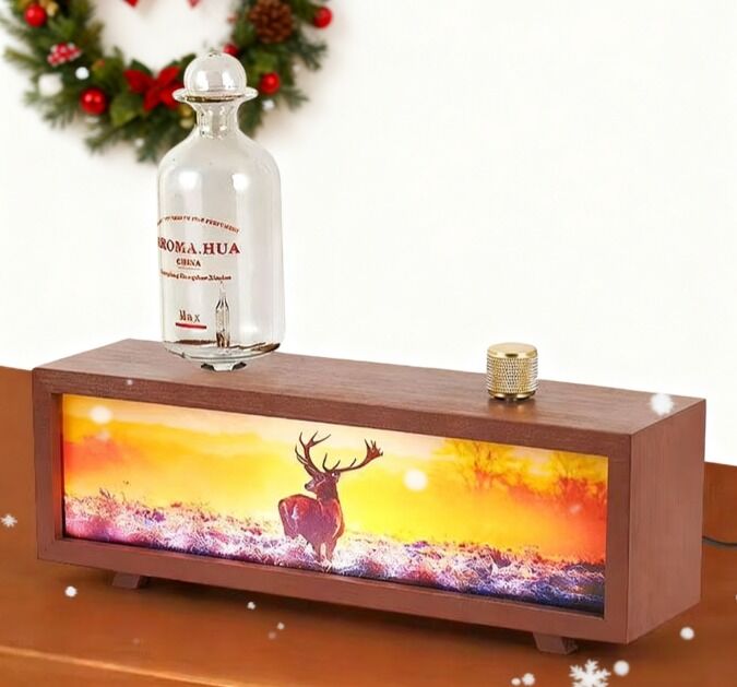 Noord-Europa Vintage Aroma Diffuser Echte Hout Kerstmis Usb Vlam Luchtbevochtiger