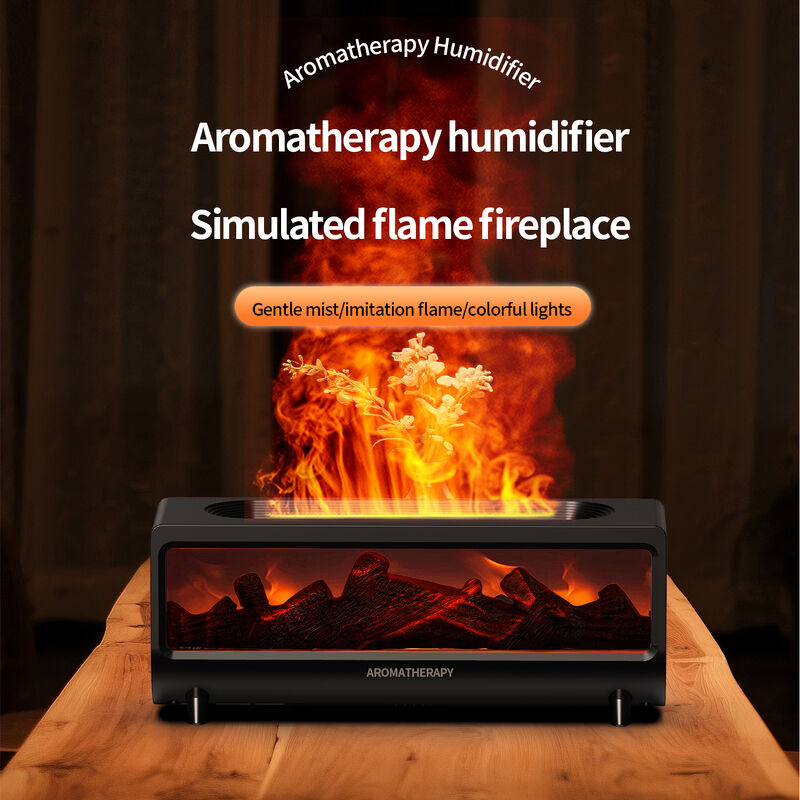 3D Flame Fireplace Humidifier Ultrasonic Aroma Diffusers for Bedroom & Office with Healing Atmosphere Auto Shut-Off