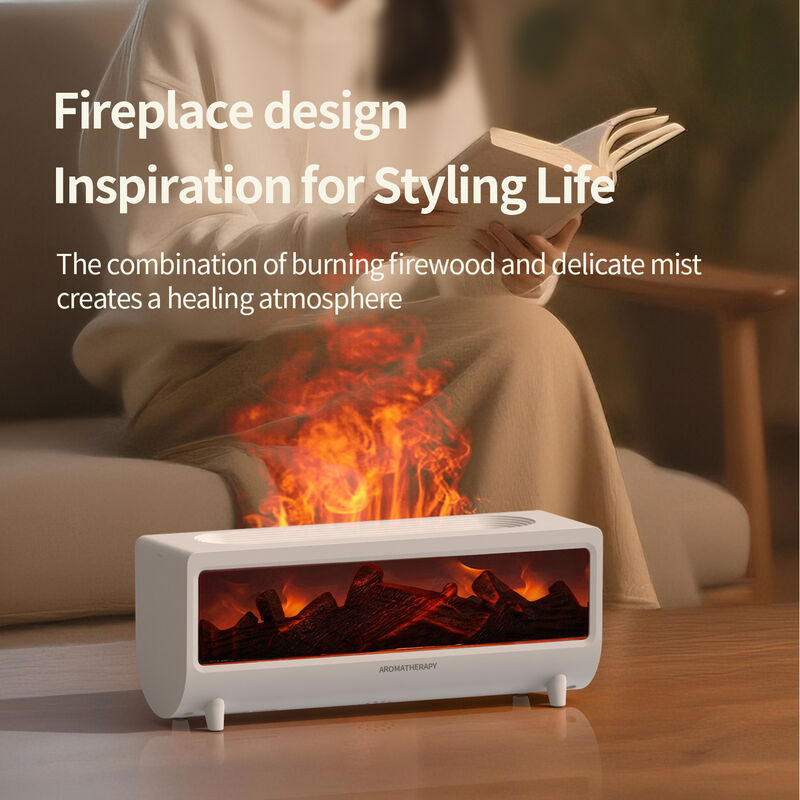 3D Flame Fireplace Humidifier Ultrasonic Aroma Diffusers for Bedroom & Office with Healing Atmosphere Auto Shut-Off