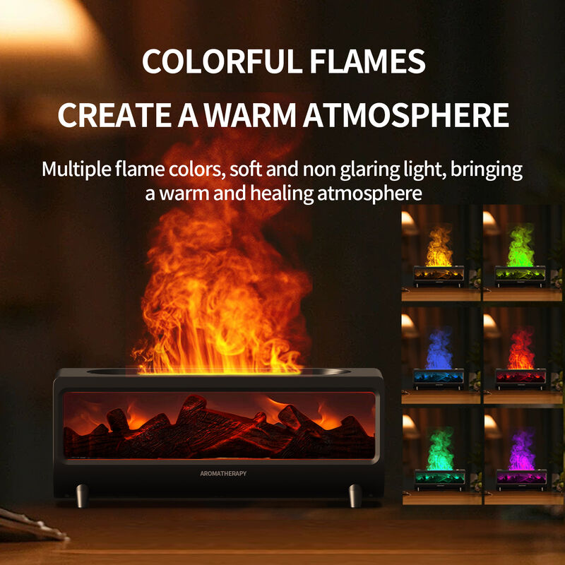 3D Flame Fireplace Humidifier Ultrasonic Aroma Diffusers for Bedroom & Office with Healing Atmosphere Auto Shut-Off