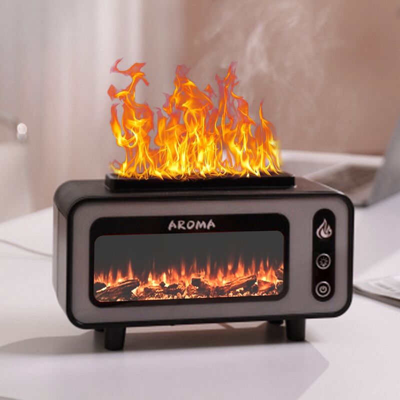 Fireplace Flame Aroma Diffuser Humidifier 3D LED Flame Household Air Freshener Wood Grain Anhydrous Essential Oil