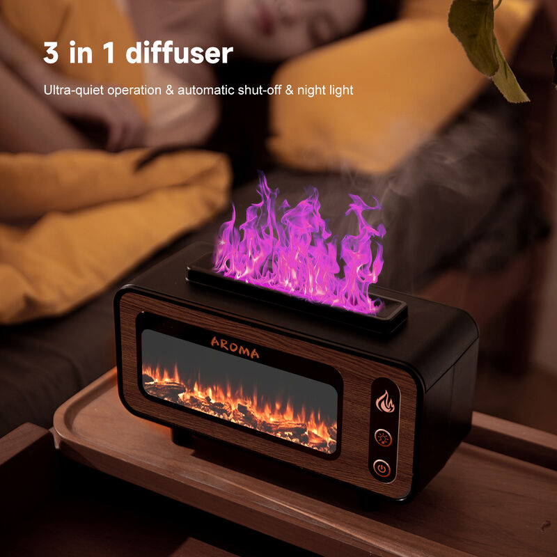 Fireplace Flame Aroma Diffuser Humidifier 3D LED Flame Household Air Freshener Wood Grain Anhydrous Essential Oil