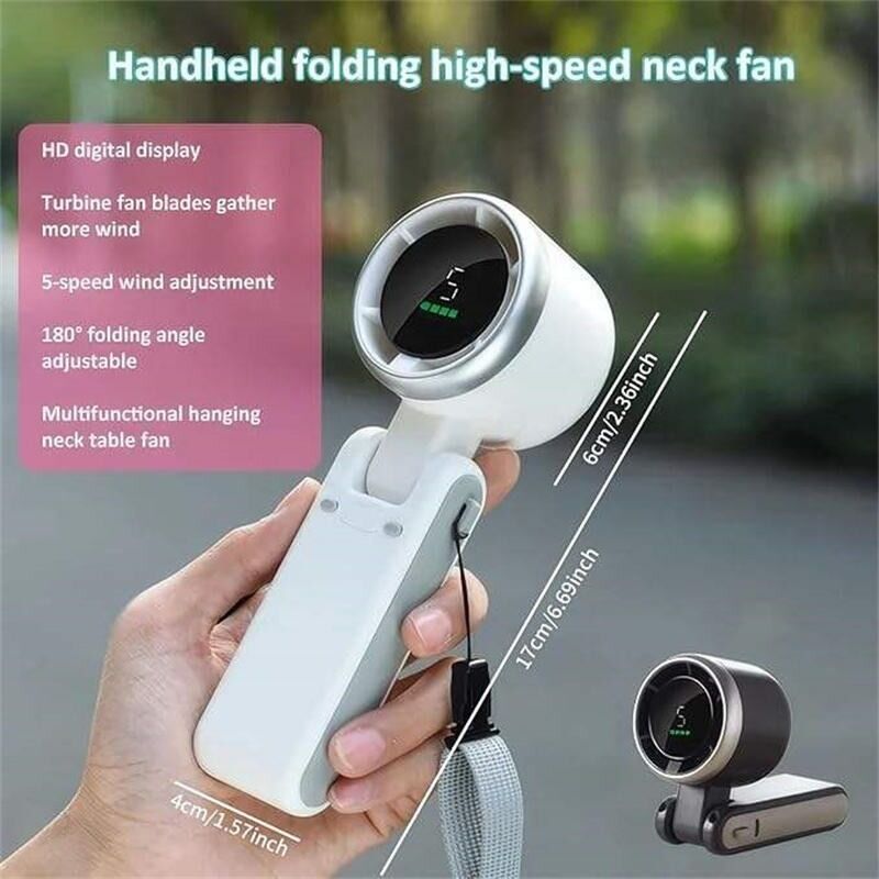 Portable Fan High Speed air Conditioner Mini USB Portable Outdoor Brushless Motor Digital Display Hanging Neck Fan