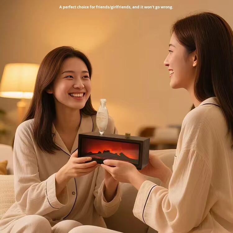 USB Waterless Aroma Diffuser Real Wood Flame Effect LED Night Light Fragrance Diffuser for Home Office Desktop