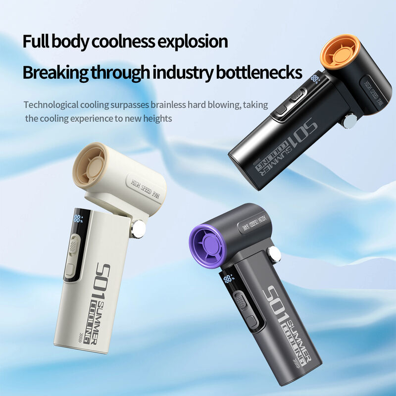 Air-Cooled Foldable Handheld Mini USB Electric Plastic Fan Turbojet Digital Display 3000mAh Rechargeable High-Power